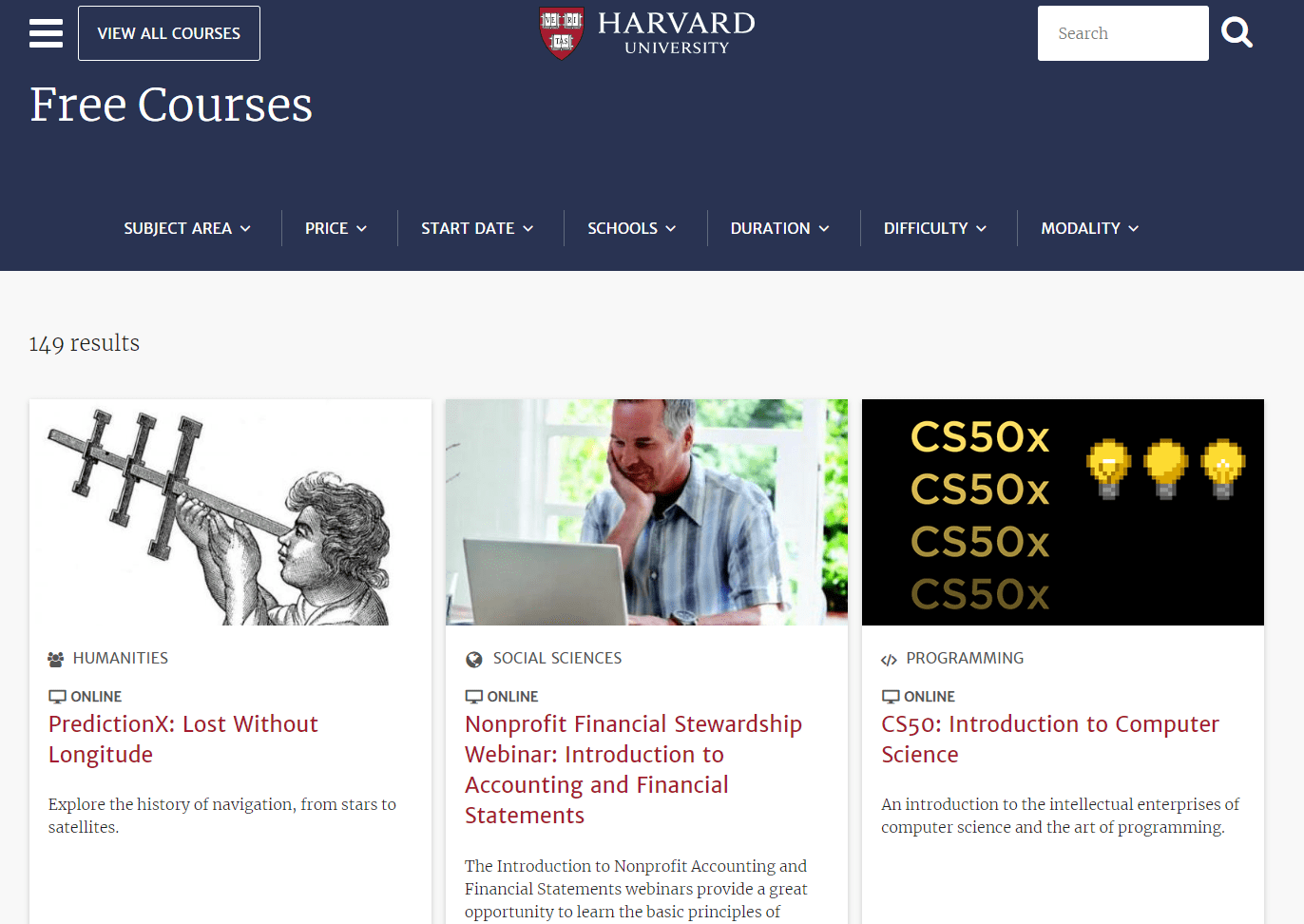 Harvard Online Learning website